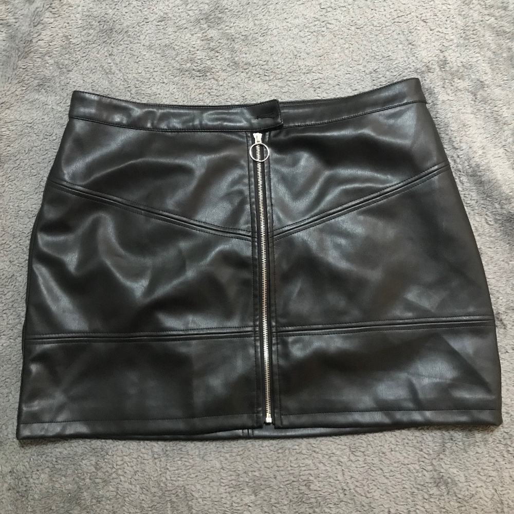 Plus size black leather skirt